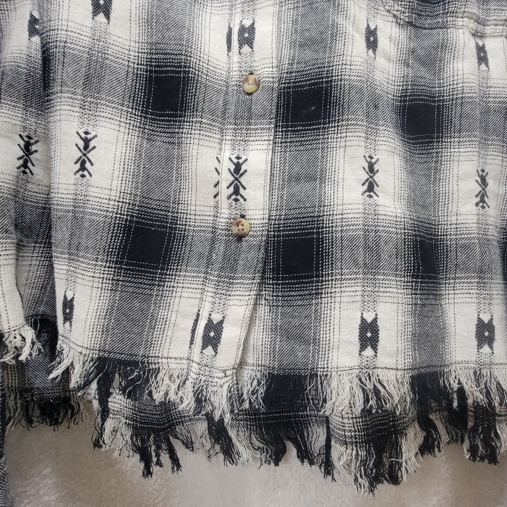 NWT $79 Lucky Brand Raw Edge Plaid Cropped Western Button-Down Cotton Flannel XL - Picture 5 of 11